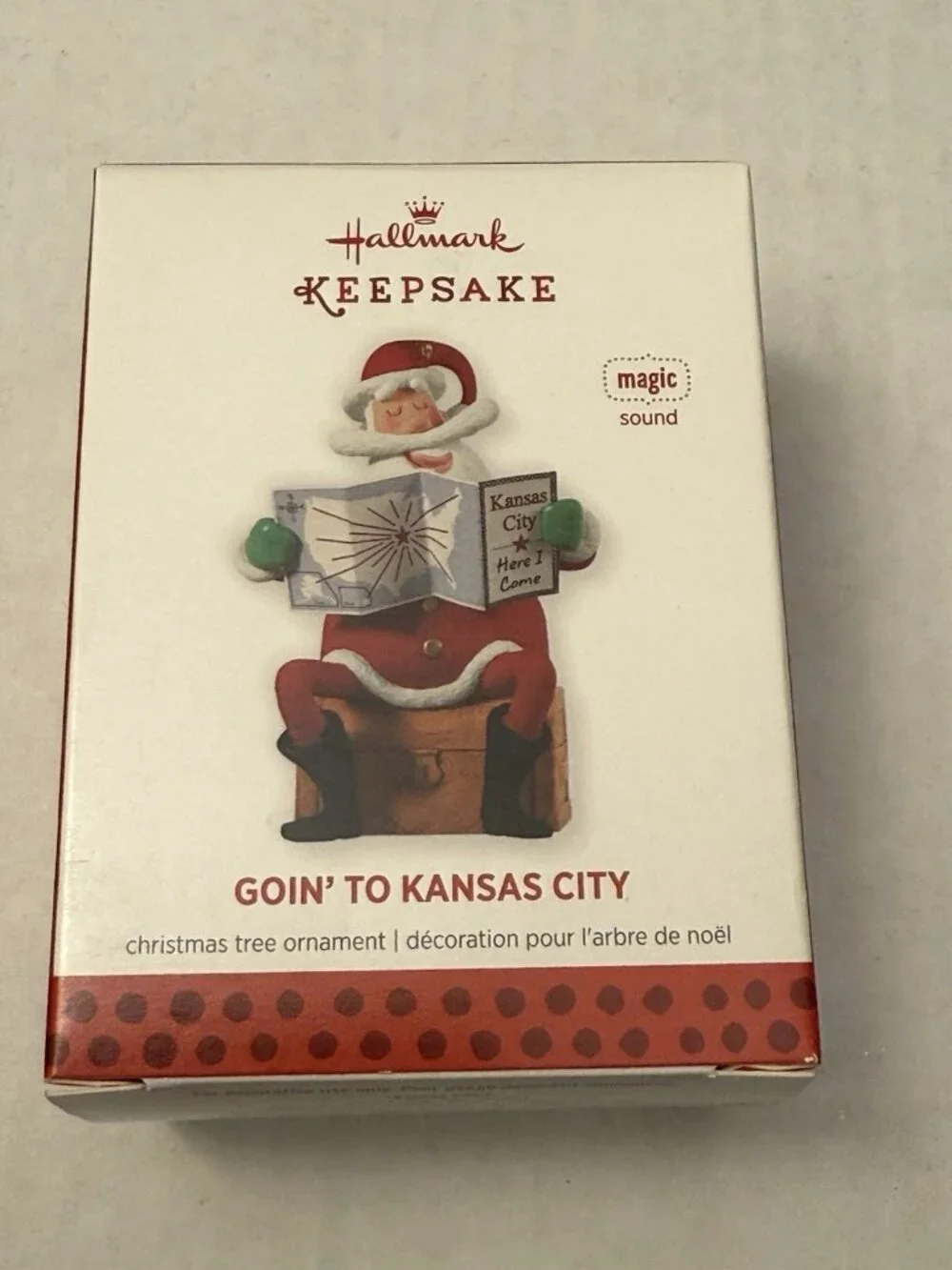 2013 Hallmark Ornament Goin’ To Kansas City Santa With Map Magic Sound MM45